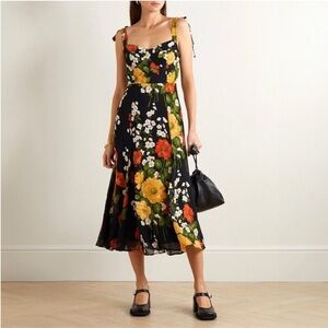 Reformation Nadira Midi Dress Louisa Floral Tie Straps Size 8 Black Vacay Beachy